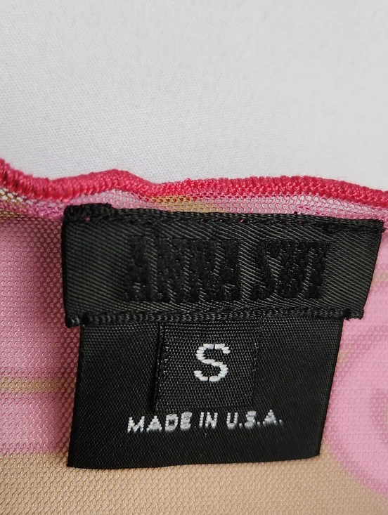 Ana Sui Pink And Tan Ruffled Mesh Open Top With Drawstring Size Small - Picture 2 of 8